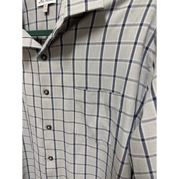 Peter Millar Mens Gray and Blue Plaid Button Up Shirt Size Large - Picture 5 of 6